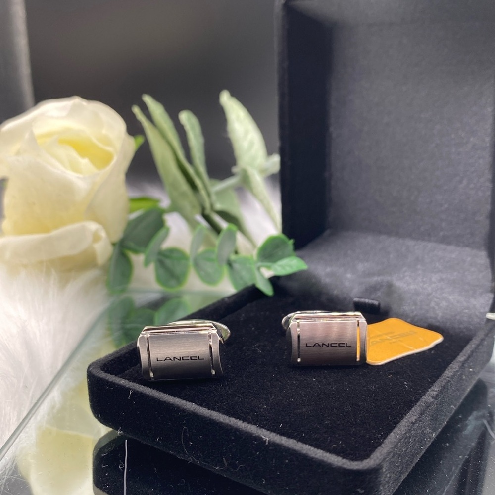 Lancel SilverTone Cufflinks PRISTINE Tags Unbranded Black Velvet Box